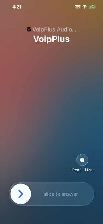 VoipPlus native iOS incoming call screen with caller ID